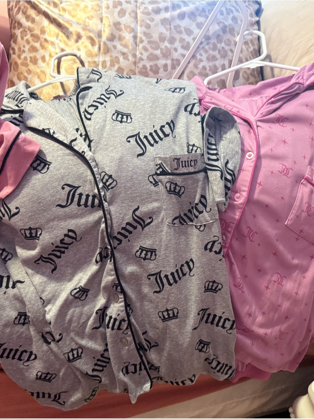 Juicy Couture Gray and Pink Logo Pajama Set
